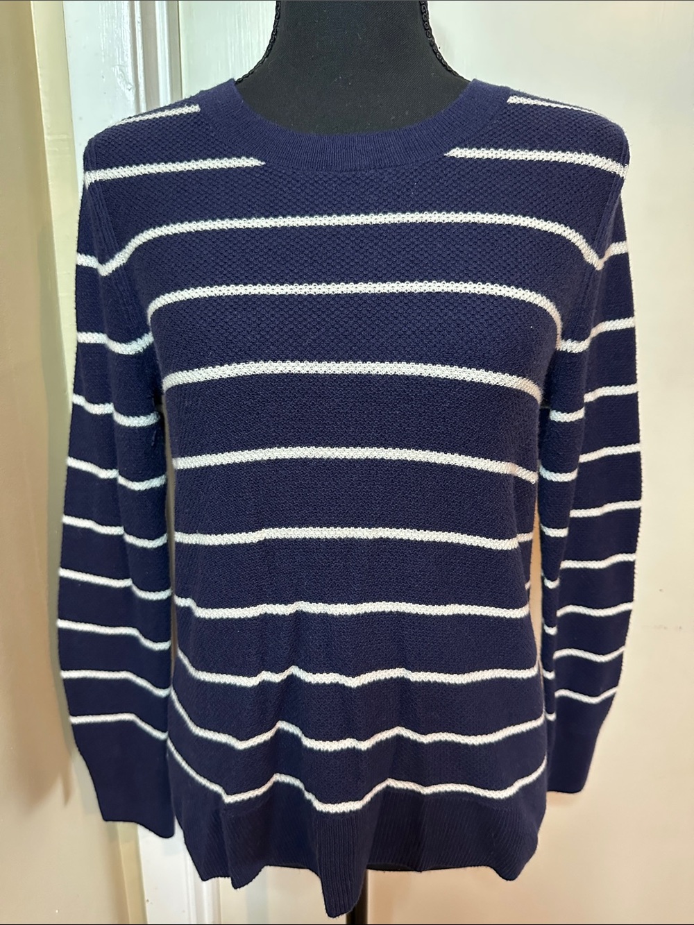 GAP Navy and White Striped Crewneck Sweater